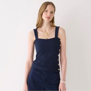 NWT JCREW Button tank top in cotton-blend bouclé size Medium Navy
